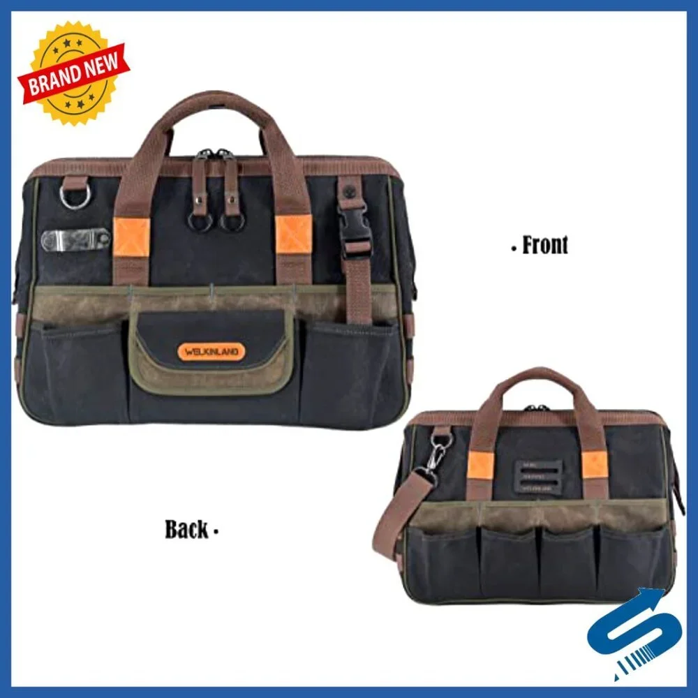 Heavy-Duty Waxed Canvas Tool Bag Organizer 32 Pockets Professional Electrician